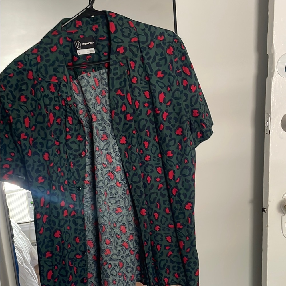 Topman Green and Red Casual Button Down Shirt